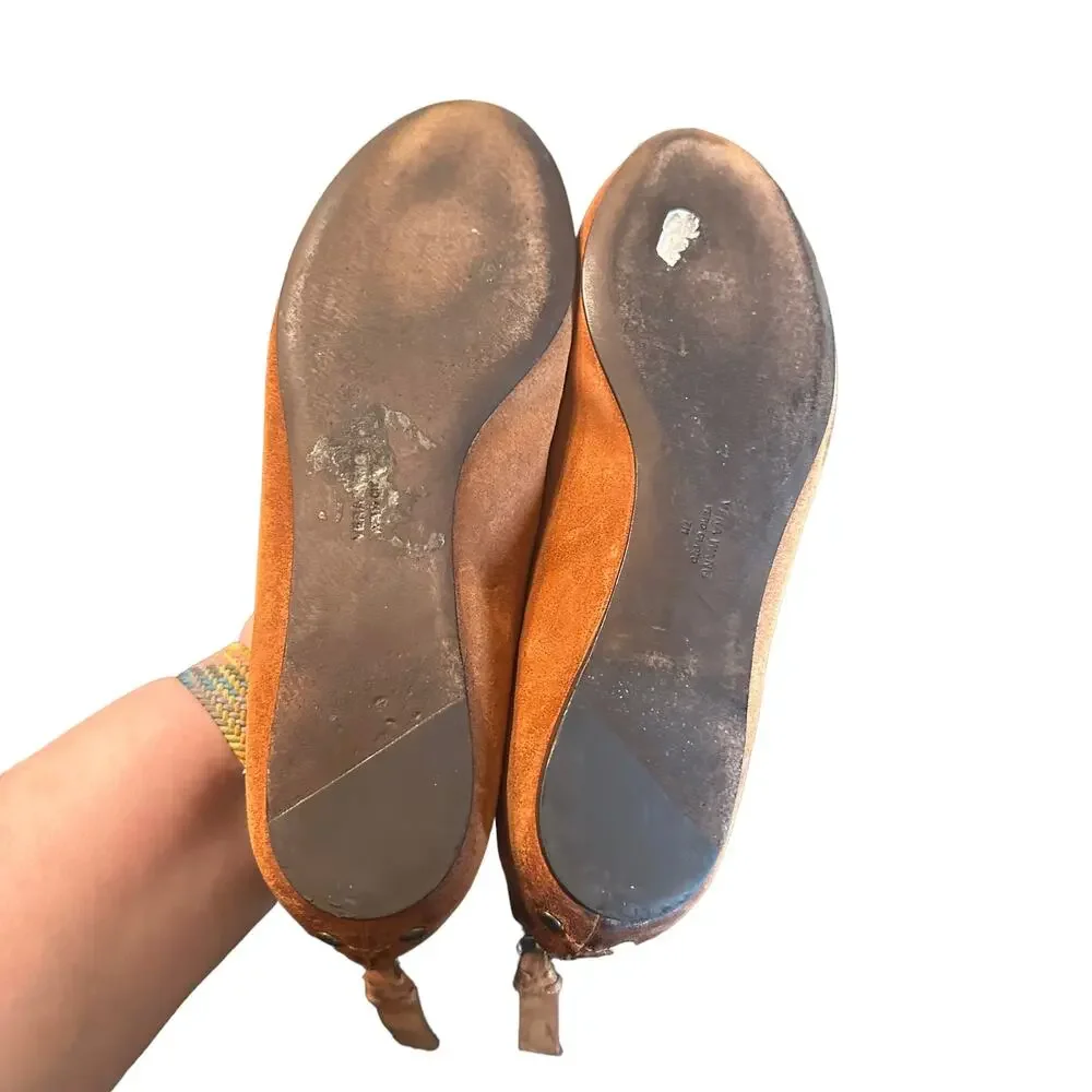 Vera Wang Rust Brown Leather Ballet Flats Back Zip Women’s Size 7